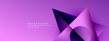 Soyut mor tasarım katmanlı geometrik şekiller içerir. Gradyan arka plan derinlik yaratır, modern estetik. Minimalist kompozisyon.