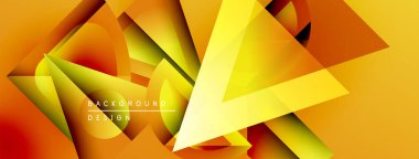 Soyut geometrik şekiller örtüşüyor, canlı turuncu ve sarı renkler yaratıyor. Modern tasarım elementleri dinamik enerji ve görsel doku öneriyor.