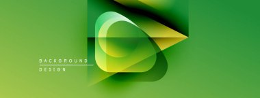 Soyut yeşil arkaplan. Üst üste binen şekiller dinamik görsel efekt yaratır. Modern tasarım öğeleri yenilik ve tazelik öneriyor.