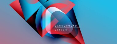 Soyut geometrik şekiller canlı mavileri, kırmızıları, morları harmanlarlar. Modern tasarım dinamik eğriler, gradyanlar, metin örtüşmeleri içerir.