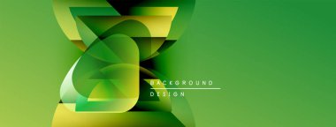 Soyut yeşil tasarım katmanlı şekiller, gradyanlar içerir. Arka planlar, sunumlar, dijital sanat için modern estetik.