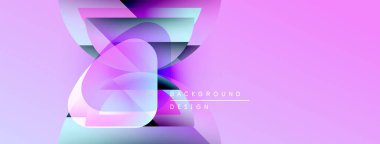 Soyut geometrik şekiller örtüşüyor, canlı pembe, mor renkler yaratıyor. Modern tasarım unsurları arka plan kullanımını öneriyor. Minimalist metin mevcut.