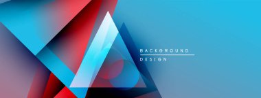 Soyut geometrik şekiller örtüşüyor, canlı mavi, kırmızı, mor renkler yaratıyor. Arkaplan ve sunumlar için modern tasarım ögesi.