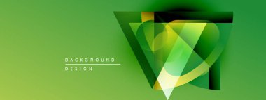 Soyut geometrik tasarım. Yeşil gradyanlar katmanlı şekiller oluşturarak dinamik görsel efekt yaratır. Minimalist tarz, modern estetik.