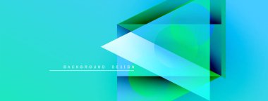 Soyut geometrik şekiller örtüşür, parlak mavi, yeşil eğimler yaratır. Metin arka plan tasarımı okur. Modern, temiz estetik.