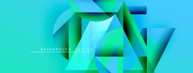 Soyut geometrik şekiller örtüşüyor, canlı turkuazlar yaratıyor, yeşil gradyanlar. Arkaplan, pankart ve sunumlar için modern tasarım ögesi.