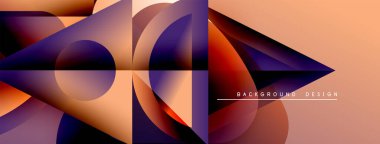 Soyut geometrik şekiller turuncu ve mor renkleri harmanlarlar. Modern tasarım üst üste binen katmanlar, gradyanlar, dinamik bileşimler içerir. Arkaplan yenilik ve yaratıcılığı öneriyor.