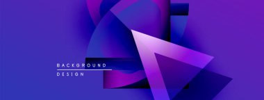 Soyut geometrik şekiller, canlı mor renkler, modern tasarım elementleri. Arkaplan özellikleri katmanlı biçimler, gradyanlar, metin etiketleri.
