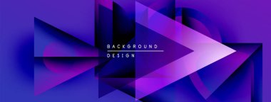 Soyut geometrik tasarım. Mor, mavi eğimler dinamik şekiller, çizgiler, dokular yaratır. Modern estetik, arka planlar için uygun.