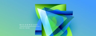 Soyut geometrik şekiller örtüşür, parlak mavi, yeşil eğimler yaratır. Arkaplan ve sunumlar için modern tasarım ögesi.
