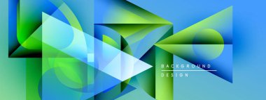 Soyut geometrik şekiller mavileri, yeşillikleri harmanlıyor. Modern tasarım dinamik enerjiyi, görsel ilgiyi çağrıştırıyor. Arkaplan özellikleri katmanlı biçimler, gradyanlar.