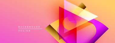 Soyut geometrik şekiller örtüşüyor, canlı pembe, turuncu gradyan oluşturuyor. Modern tasarım elementleri dinamik görsel deneyim önerir.