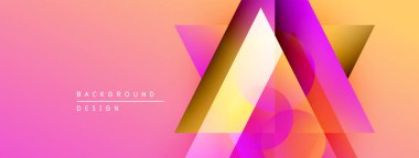 Soyut geometrik şekiller örtüşüyor, parlak pembe, sarı renkler yaratıyor. Modern tasarım elementleri dinamik görsel deneyim önerir.