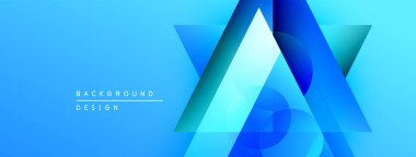 Soyut geometrik şekiller örtüşüyor, canlı mavi gradyanlar yaratıyor. Modern tasarım, teknolojiyi, yeniliği ve gelecekteki kavramları çağrıştırıyor..