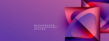 Soyut mor dizayn, üst üste binen şekiller, gradyanlar. Metin elementleri, canlı renkleri, pürüzsüz geçişleri olan modern arkaplan.