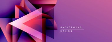 Soyut geometrik şekiller, mor gradyanlar, modern tasarım. Arkaplan özellikleri katmanlı üçgenler, canlı renkler, parlak sunum.