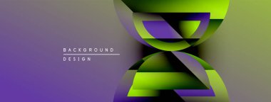 Soyut tasarım katmanlı şekiller, mor yeşil gradyan. Modern estetik, dinamik bileşim, uygun arkaplan ögesi.