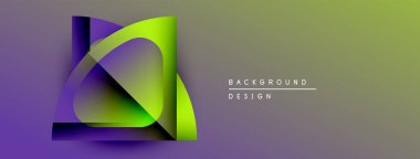 Soyut geometrik şekiller örtüşür, canlı bir değişim etkisi yaratır. Mor, yeşil renkler tasarımda baskın. Minimalist stil.