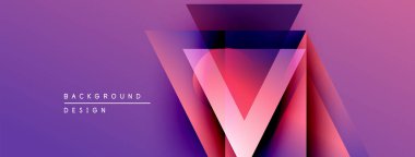 Soyut geometrik tasarım. Mor gradyanlar, dinamik görsel etki yaratan katmanlı üçgenler oluştururlar. Sunumlar için modern arkaplan uygun.