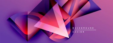 Soyut geometrik şekiller örtüşüyor, canlı mor, kırmızı, mavi renkler yaratıyor. Modern tasarım elementleri derinlik, hareket, yenilik önerir.