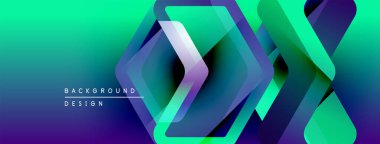 Soyut gradyan arkaplan özellikleri üst üste binen geometrik şekiller. Canlı turkuaz, mor renkler dinamik görsel efekt yaratır. Modern tasarım ögesi.