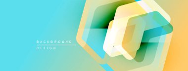 Soyut geometrik tasarım. Katmanlar örtüşüyor, canlı renk değişimleri yaratıyor. Turkuaz, sarı, yeşil renkler kompozisyona hakim. Modern estetik.