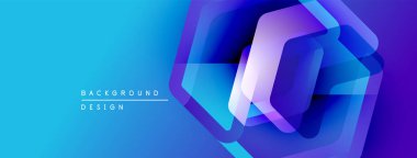 Soyut geometrik şekiller parlak mavi gradyanlarla örtüşür. Modern tasarım elementleri dinamik görsel efekt yaratır. Arkaplan teknoloji ve yenilik öneriyor.