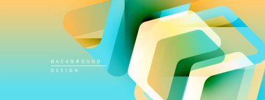 Soyut geometrik şekiller örtüşür, canlı bir gradyan arkaplan oluşturur. Renkler düzgün karışır, modern görsel cazibe sunar.