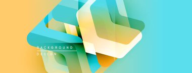 Soyut geometrik şekiller örtüşür, canlı bir gradyan arkaplan oluşturur. Sarı, turkuaz renkler tasarımda baskın. Modern, temiz estetik.