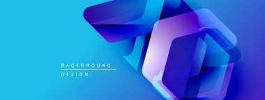 Soyut geometrik şekiller parlak mavi arkaplanla örtüşür. Modern tasarım elementleri dinamik görsel efekt yaratır. Gradyan renkler derinliği arttırır.