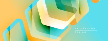 Soyut geometrik şekiller örtüşüyor, canlı renk eğimleri yaratıyor. Modern tasarım pürüzsüz geçişler, deniz mavisi, sarı renkler içerir.