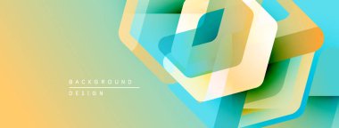 Soyut geometrik şekiller çakışıyor. Sarı, turkuaz, yeşil gradyanlar modern tasarım yaratır. Pankartlar ve sunumlar için minimalist arkaplan.
