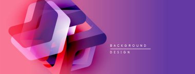 Soyut geometrik şekiller örtüşür ve canlı pembe renk gradyanı yaratır. Modern tasarım teknoloji, yenilik, dinamik görseller öneriyor.