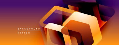 Soyut geometrik şekiller örtüşüyor, canlı turuncu ve mor renkler yaratıyor. Modern tasarım elementleri dinamik görsel deneyim önerir.