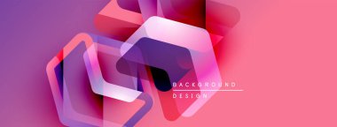 Soyut geometrik şekiller örtüşüyor, canlı pembe, mor renkler yaratıyor. Modern tasarım elementleri dijital sanat ve dinamik kompozisyon öneriyor.