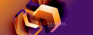 Soyut geometrik şekiller örtüşüyor, canlı turuncu ve mor renkler yaratıyor. Arkaplan, pankart ve sunumlar için modern tasarım ögesi.