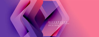 Soyut geometrik şekiller örtüşüyor, canlı pembe, mor renkler yaratıyor. Modern tasarım teknoloji, yenilik, dinamik hareket öneriyor.