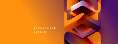 Soyut geometrik tasarım. Turuncu, mor renkler modern arka plan yaratır. Üst üste binen şekiller derinlik ve doku olduğunu gösteriyor. Minimalist metin mevcut.