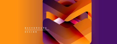 Soyut geometrik tasarım. Turuncu, mor renkler dinamik katmanlar yaratır. Sunumlar ve grafikler için modern arkaplan uygun.