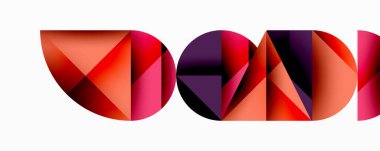 Soyut geometrik şekiller, canlı kırmızılar, morlar modern tasarım yaratır. Beyaz arka planda minimalist kompozisyon. Cesur, dinamik görsel.