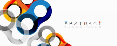 Modern soyut tasarım. Parlak daireler örtüşür, dinamik görsel efekt yaratır. Beyaz arkaplan rengarenk şekilleri geliştirir.