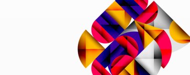 Soyut geometrik şekiller örtüşür, canlı renkli kompozisyon oluşturur. Kalın tasarım dinamik açılar, modern estetik.