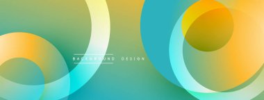 Soyut çemberler çakışıyor, canlı gradyanlar yaratıyor. Sarılar, yeşiller, maviler güzelce harmanlanır. Arka planlar için modern tasarım ögesi.