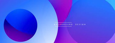 Soyut gradyanlar örtüşüyor ve canlı bir görsel etki yaratıyor. Modern tasarım elementleri teknoloji ve yenilik öneriyor. Arkaplanda mavi, mor renkler var.