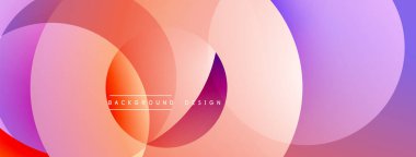 Soyut renkli çakışan daireler dinamik arkaplan oluşturur. Gradyan tonları düzgün bir şekilde harmanlanarak, modern görsel cazibe sunar.