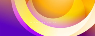 Soyut, enerjik bir arkaplan. Üst üste binen daireler dinamik değişim etkisi yaratır. Mor, sarı renkler kompozisyona hakim. Modern tasarım ögesi.
