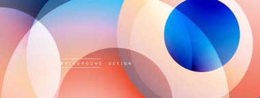 Soyut çemberler örtüşüyor, farklı renkler yaratıyor. Yumuşak pembeler, maviler, portakallar kusursuz bir şekilde harmanlanır. Arka planlar için modern tasarım ögesi.