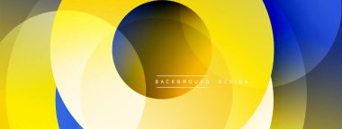 Soyut tasarım özellikleri üst üste biniyor. Sarı, mavi renkler dinamik görsel efekt yaratır. Modern, temiz estetik.