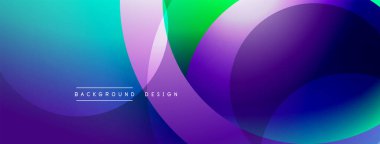 Soyut renkli katmanlar dinamik arkaplan yaratır. Yumuşak eğimler mor, mavi ve yeşil renkleri harmanlıyor. Modern tasarım ögesi.