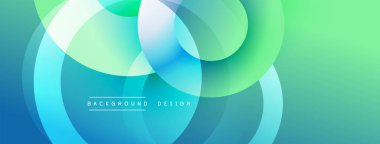 Soyut daireler örtüşüyor, canlı, yeşil renkler yaratıyor. Modern tasarım akıcılık, hareketlilik ve sakin bir atmosfer öneriyor. Arkaplan özellikleri metin.